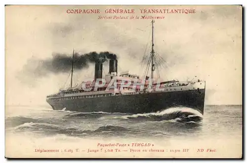 Ansichtskarte AK Cie Generale Transatlantique Le Timgad SErvices postaux de la Mediterranee (paquebot)