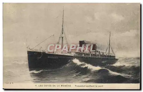 Cartes postales Les cotes de la Manche Paquebot quittant le port