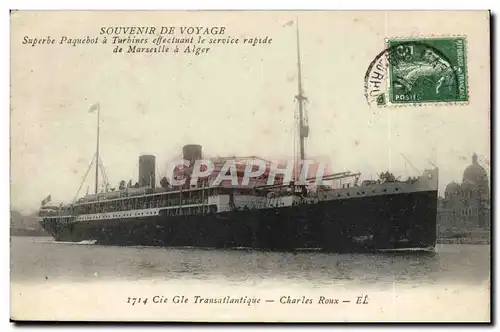 Cartes postales Superbe paquebot a turbines effectuant le service rapide de Marseille a alger Cie Gle Transatlan