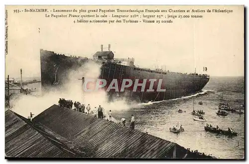 Cartes postales Lancement du plus grand Paquebot transatlantique France aux chantiers de Saint Nazaire