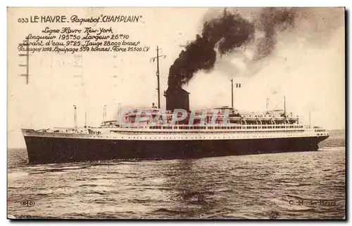 Cartes postales Bateau Le Havre Paquebot Champlain Ligne Le Havre New York