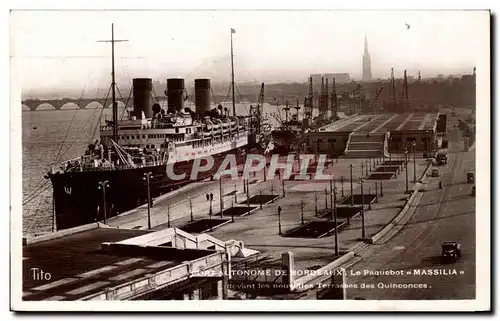 Cartes postales Paquebot Port de Bordeaux Massilia devant les nouvelles terrasses des Quinconces