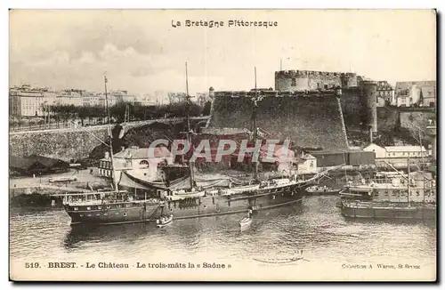 Cartes postales Bateau Brest le chateau Le Trois mats La SAone