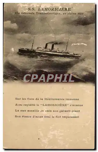 Ansichtskarte AK Bateau SS Lamoriciere Cie Generale Transatlantique en pleine mer