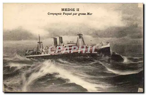 Cartes postales Bateau Paquebot Medie II Compagnie paquet par grosse mer