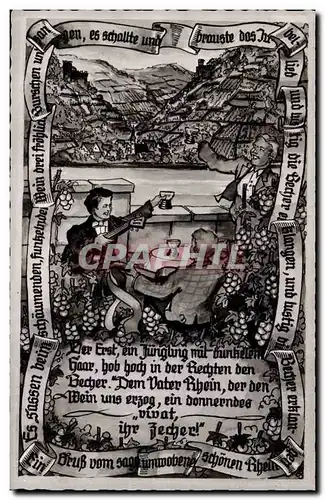 Deutschland - Allemagne - Wein nebeb der Vater Rhein - Guitare - Vin - Cartes postales