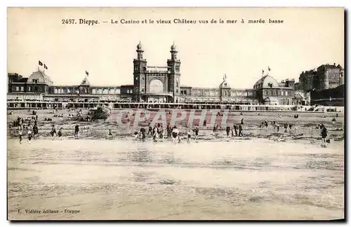 Dieppe - Le Casino et le vieux Chateau - vue de la mer a maree basse - Cartes postales