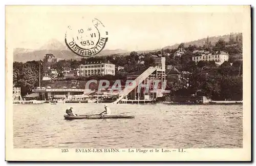 Evian les Bains La Plage et le Lac - bateau - boat - Cartes postales