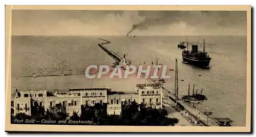 Egypt Egypte Port Said Ansichtskarte AK Casino and Breakwwater (boat bateau)