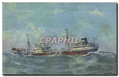Ansichtskarte AK Petrolier par gros temps en Mediterranee 5dessin Sebille) (boat bateau)