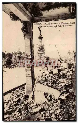 Reims Cartes postales Guerre de 1914 Place Drouet d&#39Erion et fontaine Sube