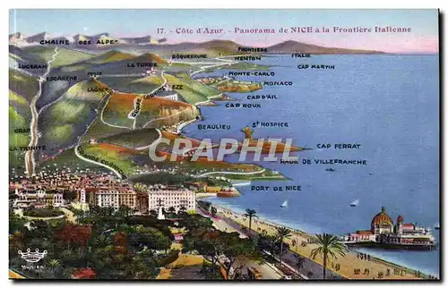 Nice - Panorama de Nice a la frontiere Italienne -Ansichtskarte AK