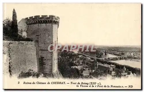 Cartes postales Ruines du chateau de Coudray Tour de Boissy La Vienne et le pont d ela Nonnain