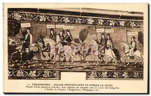 Strasbourg Cartes postales Eglise protestante St Puerre le jeune Partie d'une peinture murale Les nations en