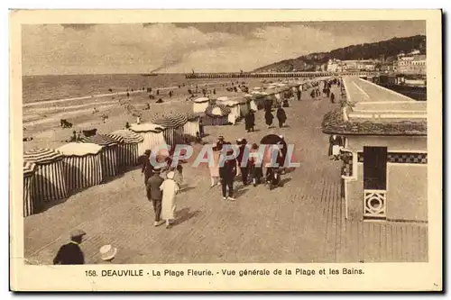 Deauville - La Plage Fleurie - Vue Generale de la Plage et les Bains - Cartes postales