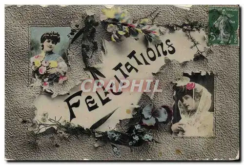 fantaisie - Felicitations Femme avec fleurs - Woman with white veil - Cartes postales