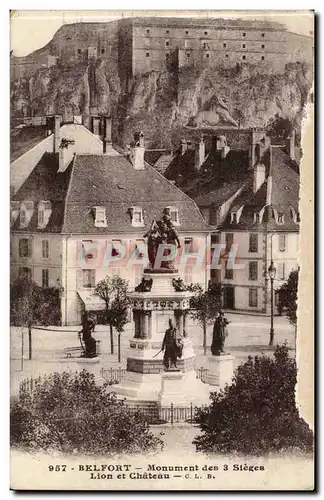 Belfort Cartes postales Monument des TRois sieges lion et chateau