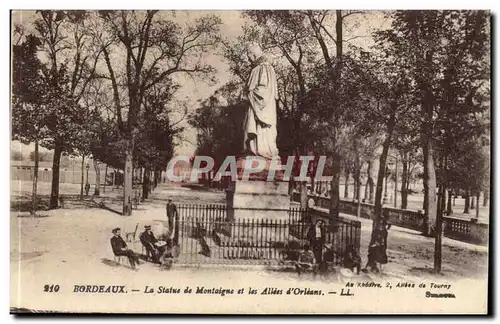 Bordeaux Cartes postales la statue de Montaigne et les allees d'orleans