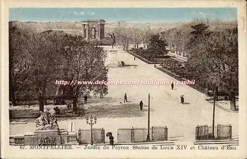 Montpellier - Jardin du Peyrou - Statue de Louis XIV et Chateau d'eau - Cartes postales
