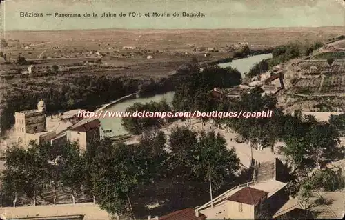 Beziers Cartes postales Panorama de la plaine de l'orb et moulin de Bagnols