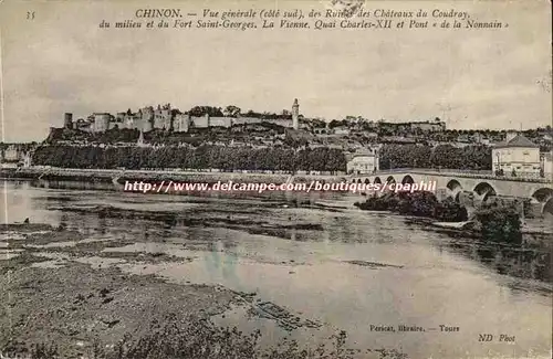 Chinon - Vue Generale des Ruines du Coudray du milieu et du Fort Saint Georges - La Vienne Quai Char