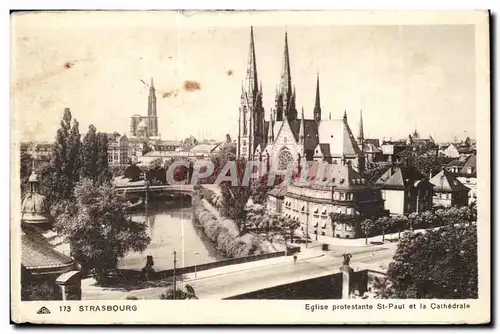 Strasbourg - Strassburg - Eglise protestante St Paul et la Cathedrale - Ansichtskarte AK