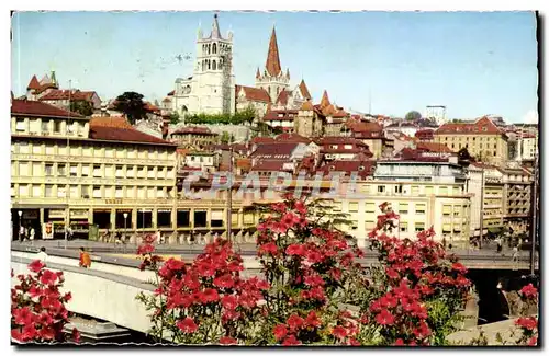 Schweiz - Suisse - lausanne - La Grand Pont et la Cathedrale Ansichtskarte AK