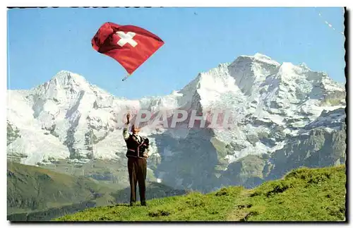 Suisse Fahnenschwinger Monch und Jungfrau Drapeau Flag