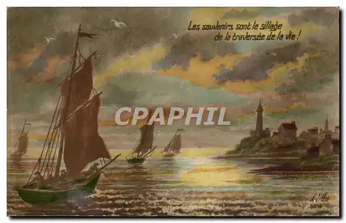 Cartes postales Les souvenirs sont le sillage de la traversee de la vie Bateau