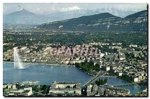 Suisse Geneve Moderne Karte Vue aerienne de la ville et la chaine du Mont Blanc