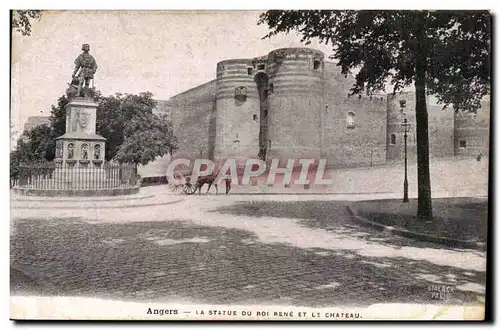 Angers Cartes postales La statue du Roi Rene et le chateau