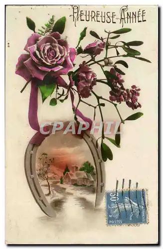 Cartes postales Fantaisie Heureuse Annee Fer a cheval Rose