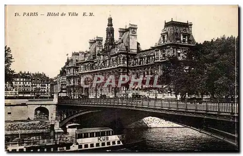 Paris Cartes postales Hotel de ville (peniche boat)