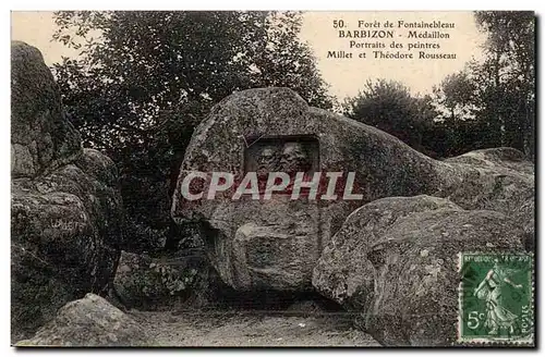 Foret de Fontainebleau Barbizon Medaillon Portraits des peintres Millet et Rousseau Theodore