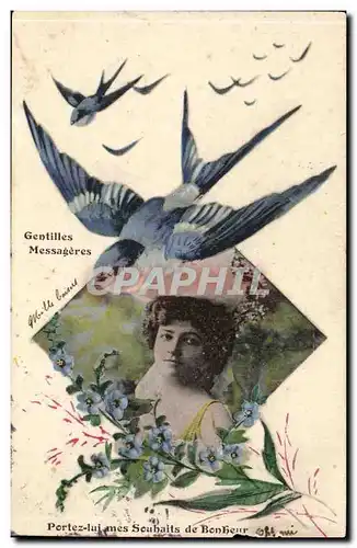 Cartes postales Fantaisie Gentilles messageres Portez lui mes souhaits de bonheur (hirondelle)