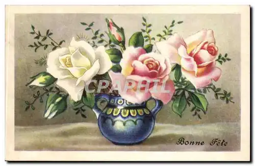Cartes postales Fantaisie Fleurs Roses Bonne fete