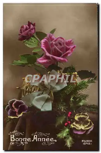 Cartes postales Fantaisie Bonne annee Fleurs