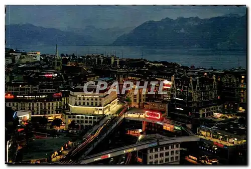 Suisse Lausanne Ouchy Moderne Karte Le grand pont et les Alpes de Savoie a la tombee de la nuit