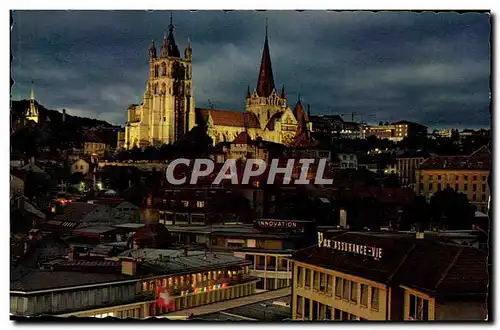 Suisse Lausanne Ansichtskarte AK La cathedrale de nuit