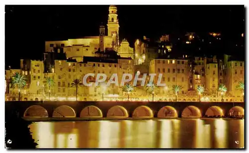 Menton Moderne Karte La ville vue de nuit