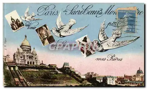 FAntaisie Paris Cartes postales Deu SAcre Coeur Montmarte Hirondelles
