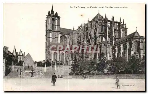 Ansichtskarte AK Le Mans Cathedrale et escalier monumental