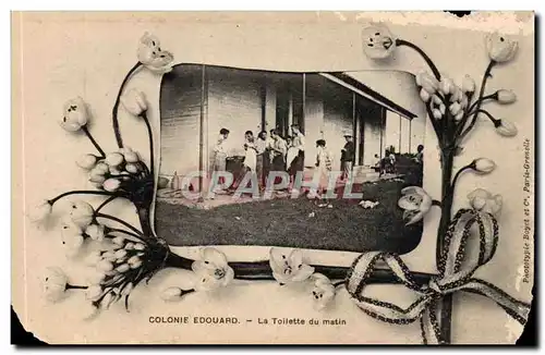 fantaisie - Enfants - Colonie Edouard - la toilette du matin - fleurs Ansichtskarte AK