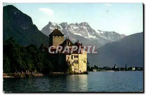 Suisse Cartes postales Lac Leman Le chateau de Chillon et les dents du midi