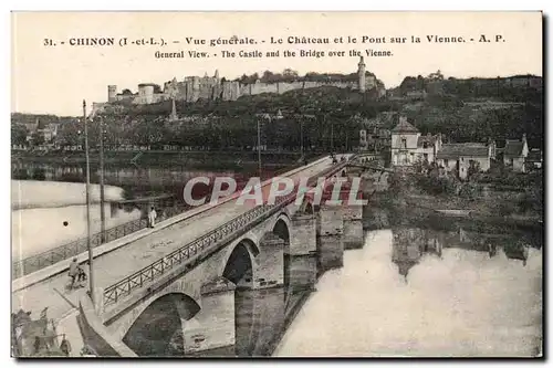 Chinon Ansichtskarte AK Vue generale Le chateau et le pont sur la Vienne