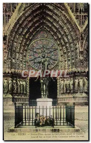 Reims Ansichtskarte AK Jeanne d&#39arc devant la cathedrale avant la guerre