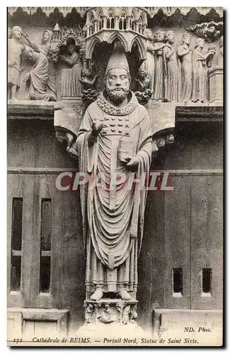 Reims - La Cathedrale - Portail Nord Satue de Saint Sixte - Ansichtskarte AK