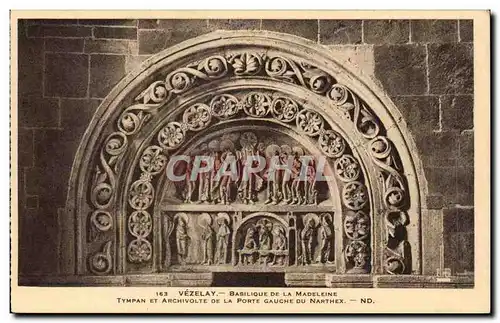 Vezelay Cartes postales Basilique de la Madeleine Tympan et archivolte de la porte gauche du Narthex