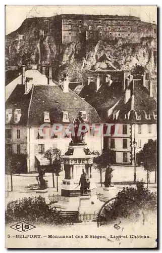 Belfort Cartes postales Monument des trois sieges Lion et chateau