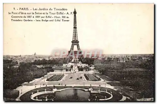 Paris Cartes postales Tour Eiffel Les jardins du Trocadero Pont d&#39Iena